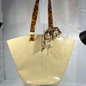 Furla Cream Tote with Leopard Scarf Accent